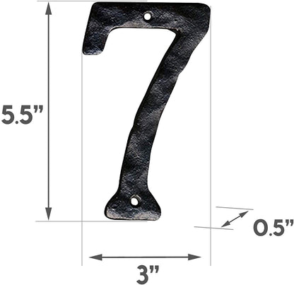 Numéro d'adresse en fonte forgé à la main 7, numéros de maison rustiques, 5,5 pouces,