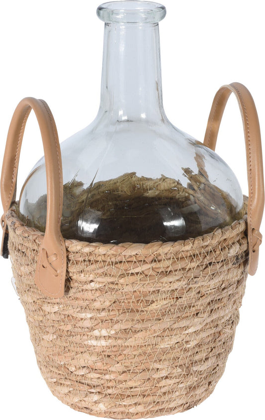 30% Off, Wine Bottle/Vase, Small, Glass With Seagrass Cover