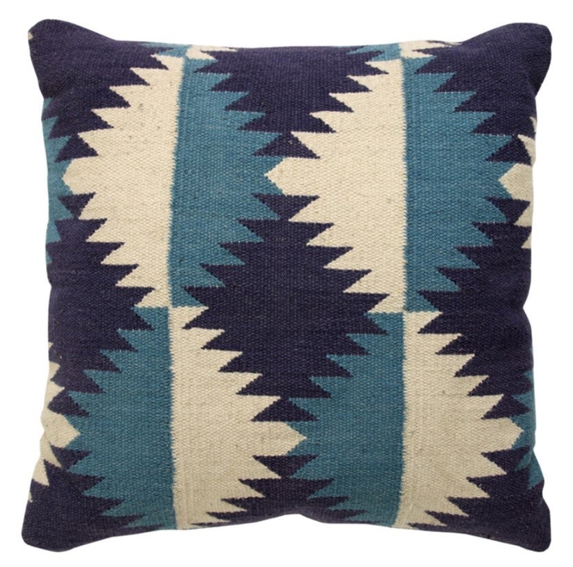 "CUS-NVC11 Coussin en laine tissée à la main, 17,7x17,7in, Bleu, 10% O"