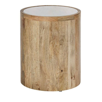 Table d'appoint en bois de manguier Marino avec plateau en marbre blanc