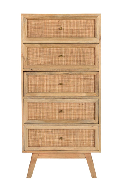 3SP0301Q, Raphia Tall Chest 5 Drawers, Natural