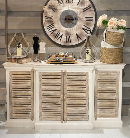 "Buffet 4 Portes en Bois, Blanc Antique"